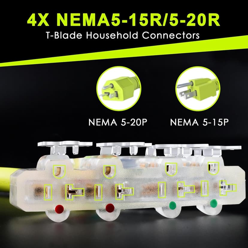 50 Amp to 110 Adapter RV Cord, 50 Amp to 20 Amp Adapter, NEMA 14-50P Male Plug to 4X 5-15R/5-20R Household Outlet Female with Dust Protection Caps, 1.5 FT