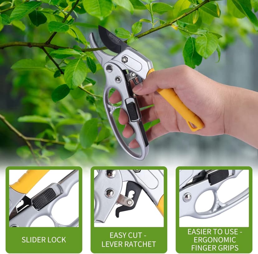 Germany Pruning Shears, Arthritis Weak Hand Snips, Work 3 Times Easier, 1-Inch Cut Capacity Garden Clippers, Ergonomic handle, Rust resistant, high strength steel, Sharp