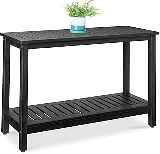 Best Choice Products 48in 2-Shelf Eucalyptus Wooden Console Table Indoor Outdoor Multifunctional Buffet Bar Storage Organizer w/Foot Sliders - Black