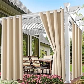 Waterproof Outdoor Curtain W52 x L84 - Grommet Top Sunlight Blocking Window Treatment Drapes Blackout Curtains for Home Bedroom Living Room Patio Porch Pergola Cabana Gazebo (Beige, 2 Panels)
