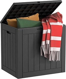 30 Gallon Resin Deck Box Waterproof, UV Resistant Outdoor Storage Box for Delivery, Patio, Garden,and Porch,Striped Black