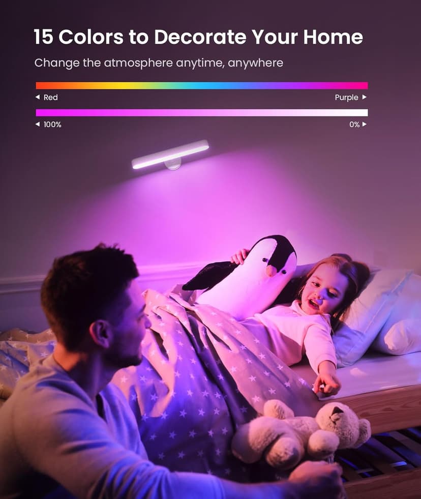 Wall Sconce with 7500mAh Rechargeable Battery LED Wall Light for Bedroom with Remote Control, 3 Colors Wireless Wall Lamp 360° Rotate Dimmable Brightness with 15 RGB Colors,White,1Pack