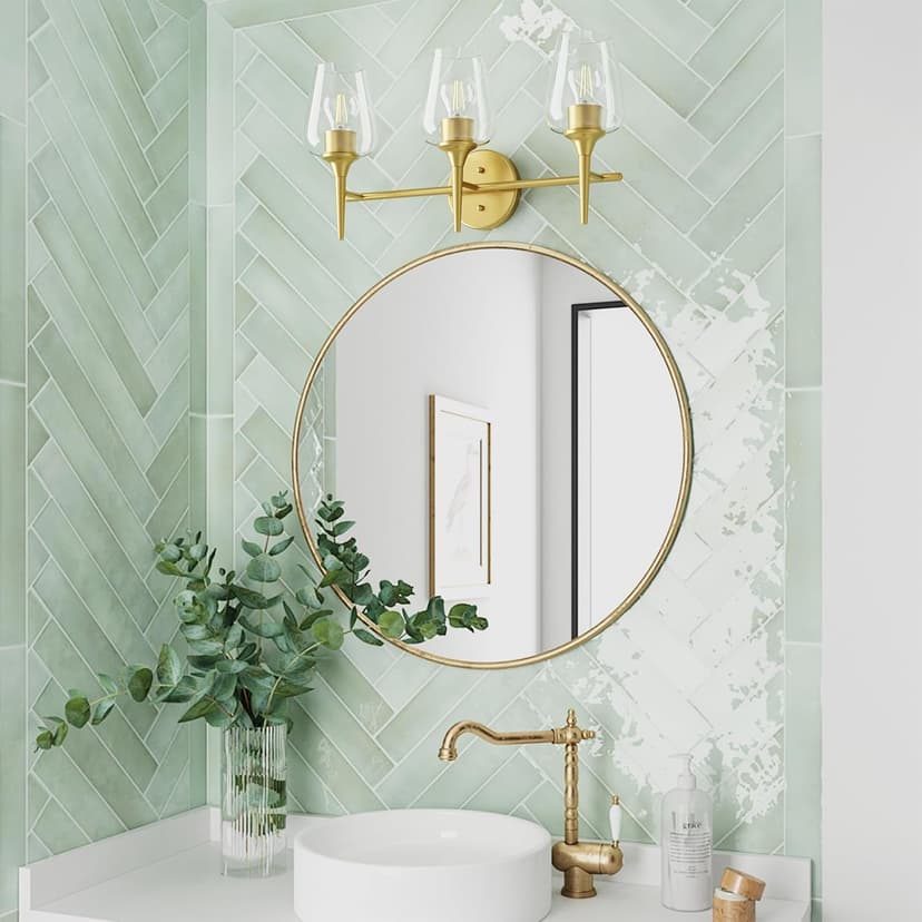 Bathroom Vanity Light Fixture, 3 Light Modern Gold Vanity Lighting fixtures, Lighting Fixtures Over Mirror, Wall Lamp with Clear Glass for Bathroom, Hallway, Bedroom with E26 Socket
