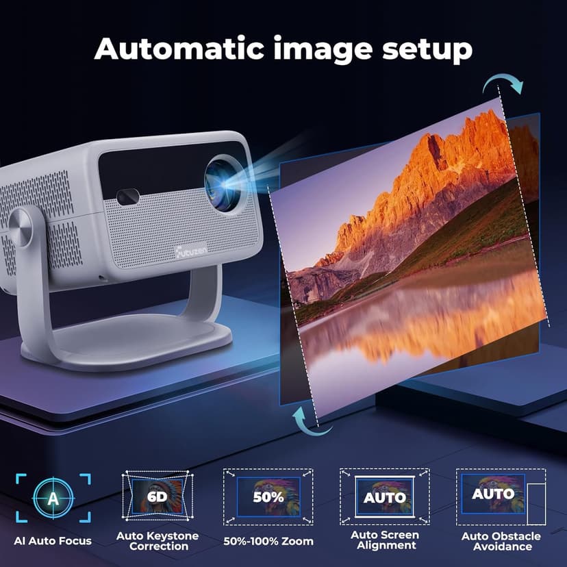 【Netflix Officially Licensed & Auto Image Set-up】Smart Projector with WiFi and Bluetooth,600 ANSI Native 1080P Voice Control Outdoor Mini Projector, 360° Rotation 4K Support Home Projector