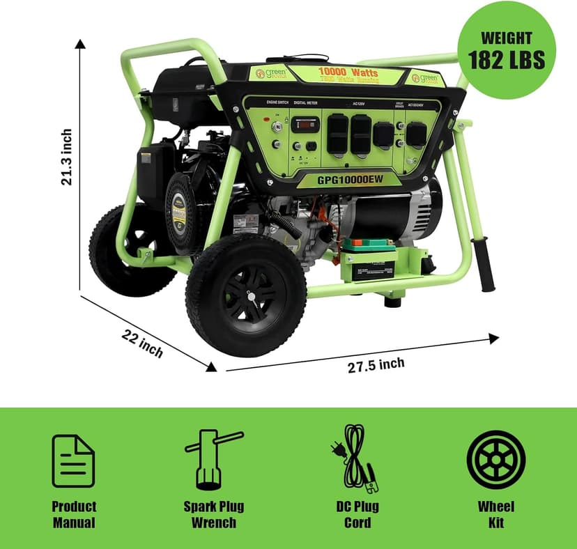 Gasoline Powered Portable Generator 10000 Watt, Recoil/Electric Start, 12V-8.3A Charging Outlets, Home Back Up & RV Ready, 49 State Approved（Excluding California）