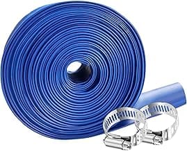 PVC Drain HOSE 2"*100ft, Pool Backwash Hose, Heavy Duty Reinforced Blue PVC Lay Flat Water, For Swimming Drain Pools and Clean Filters, with 2 Clamp