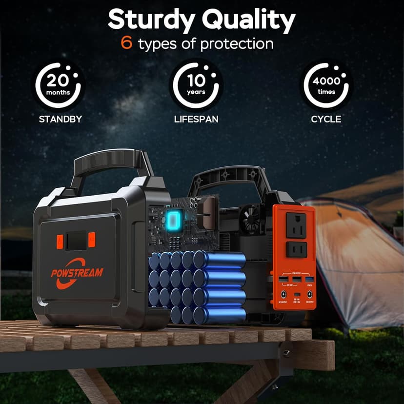 POWSTREAM 300W Solar Powered Generator 296Wh Portable Power Station with Solar Panel Foldable 60W Included, Battery Charger Power Bank with AC Outlet for RV Trip Camping Emergency Home Outage CPAP