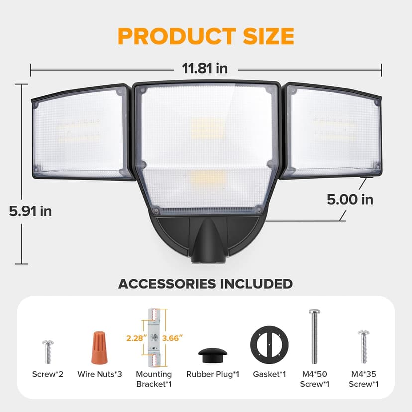LUTEC 80W Dusk to Dawn Flood Lights Outdoor, 9000LM Super Bright LED Security Light with Photocell, IP65 Waterproof, 5000K Daylight, 4 Heads Floodlight for Garage, Yard (Black)