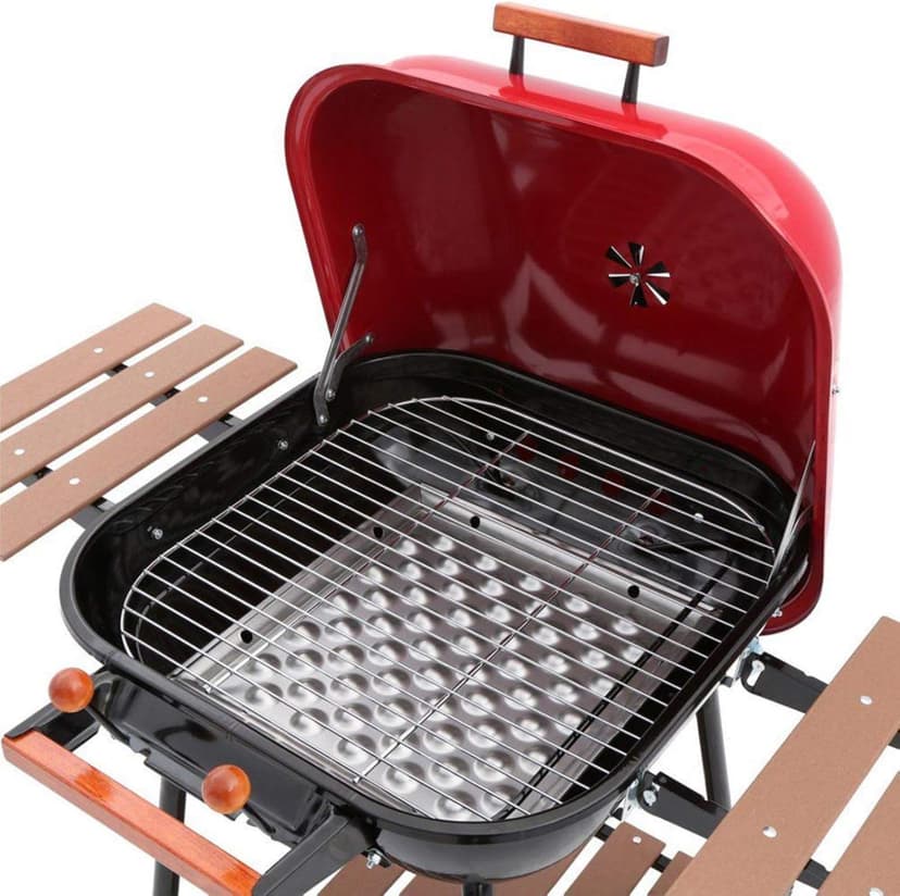 Americana Swinger Charcoal Grill with Two Side Tables, Red