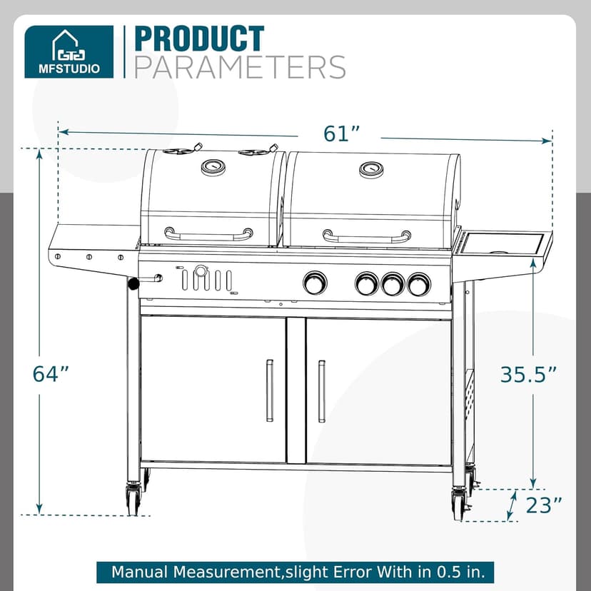 MFSTUDIO Gas and Charcoal Grill Combo with Side Burner, Porcelain-Enameled Cast Iron Grate, Extra Large Dual-Function BBQ Propane Smoker Grills for Outdoor Barbecue Cooking, 690 SQIN Cooking Area
