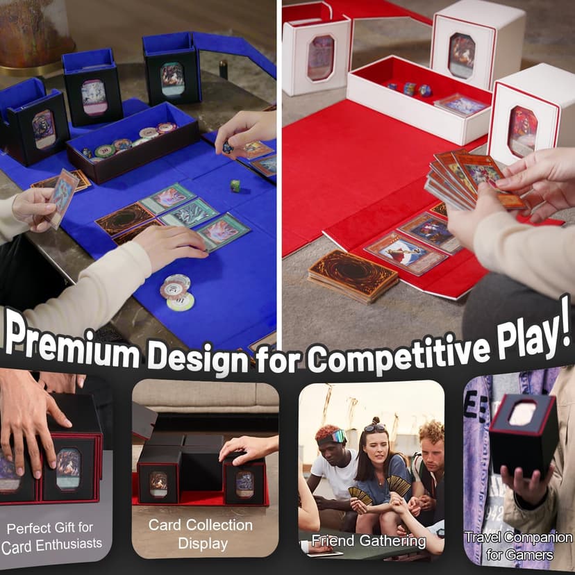 Trading Card Storage Box with Commander Display for MTG, TCG, Sports Cards, 5-in-1 Card Deck Box, Holds 450+ Double-Sleeved Cards, 4 Individual Deck Cases with Covers, Dice Tray & Magnetic Holders