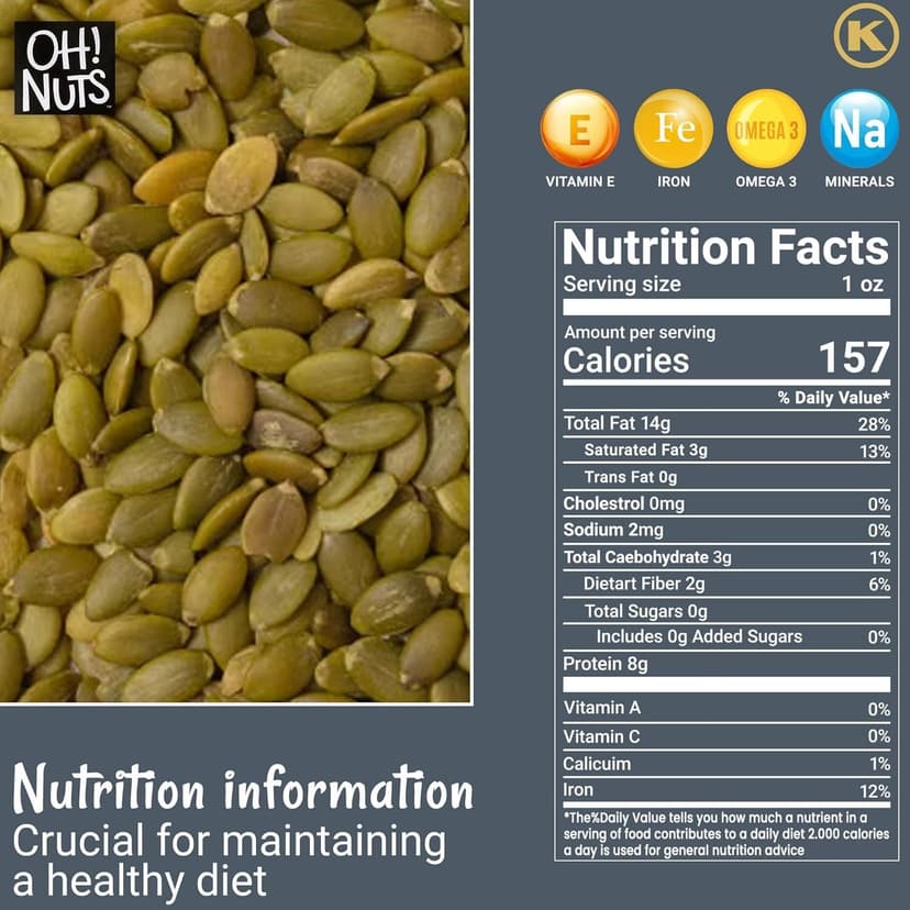 Oh! Nuts Pumpkin Seeds - Raw - 100% Natural - 1 lb - Pepitas Raw Unsalted - Packed in New York Zip-Seal Bag for Exceptional Freshness
