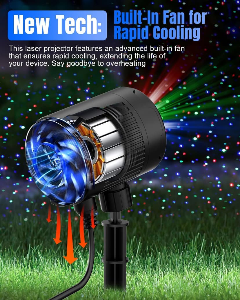 Mini Christmas Laser Projector, 3 Color Moving Star Lights Firefly Show with RF Remote, Waterproof & Cold Resistant Outdoor Garden Lights Decor for Xmas Yard Garden Holiday Party