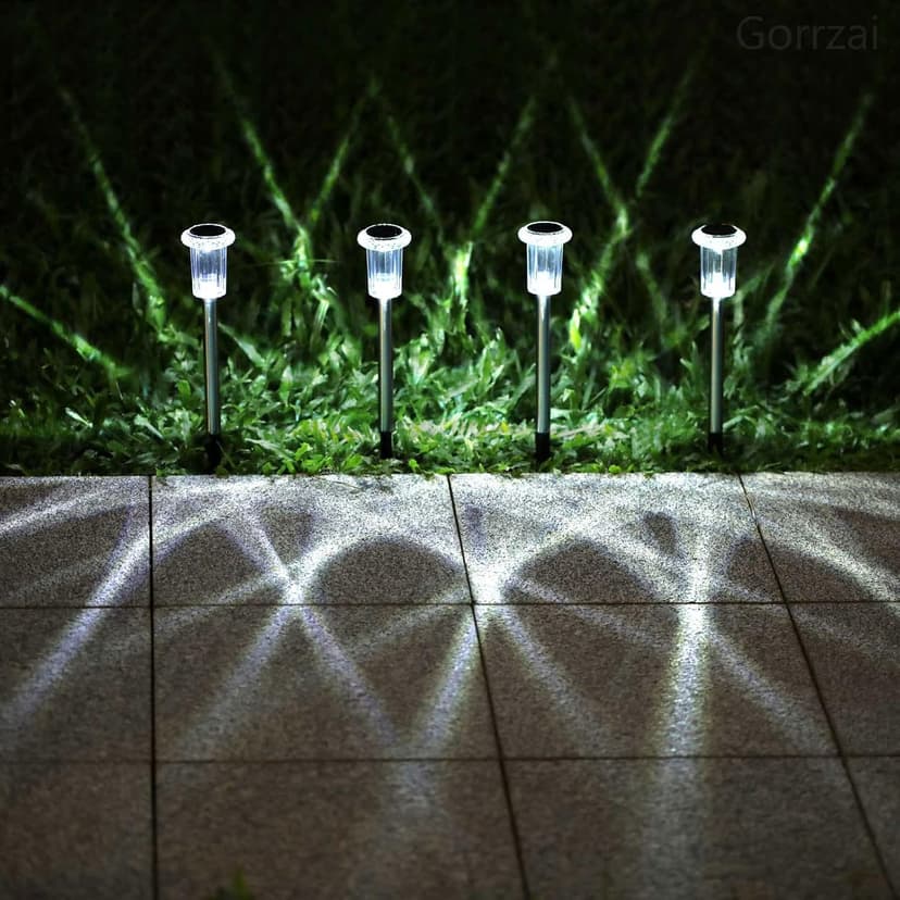 Solar Pathway Lights 10 Pack Solar Outdoor Lights, Led Waterproof Yard Walkway Lighting Stainless Steel Garden Stake for Outside, Path, Landscape, Lawn, Driveway, Backyard(Cold White)