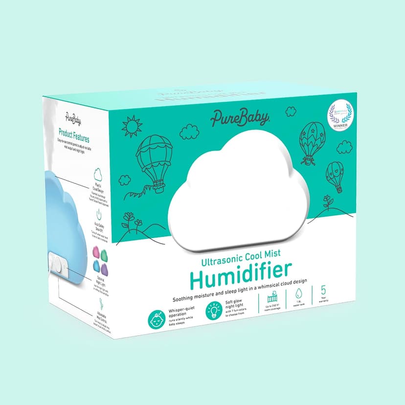 Pure Enrichment PureBaby Cloud Ultrasonic Cool Mist Humidifier - Quiet Variable Mist for up to 24 Hrs, Color Night Light, BPA-Free, Ideal for Baby