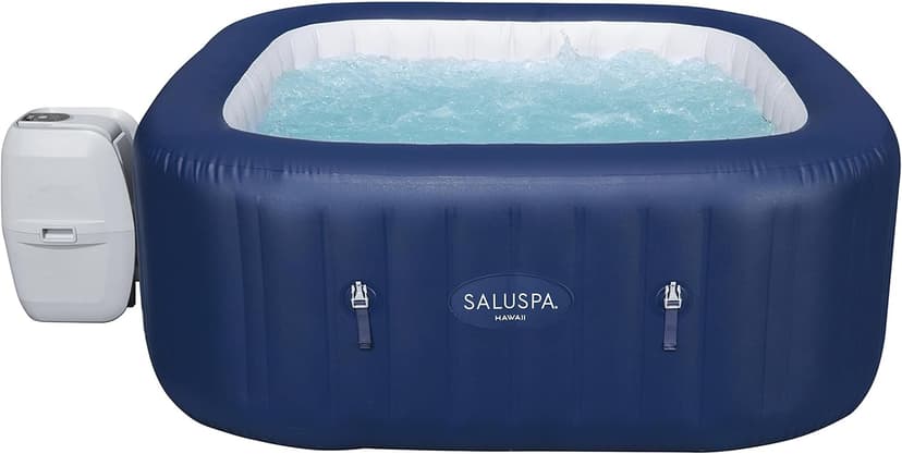 Bestway SaluSpa Hawaii AirJet 2 to 6 Person Square Inflatable Hot Tub Portable Outdoor Spa with 140 Soothing AirJetsr, Blue