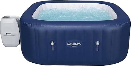 Bestway SaluSpa Hawaii AirJet 2 to 6 Person Square Inflatable Hot Tub Portable Outdoor Spa with 140 Soothing AirJetsr, Blue