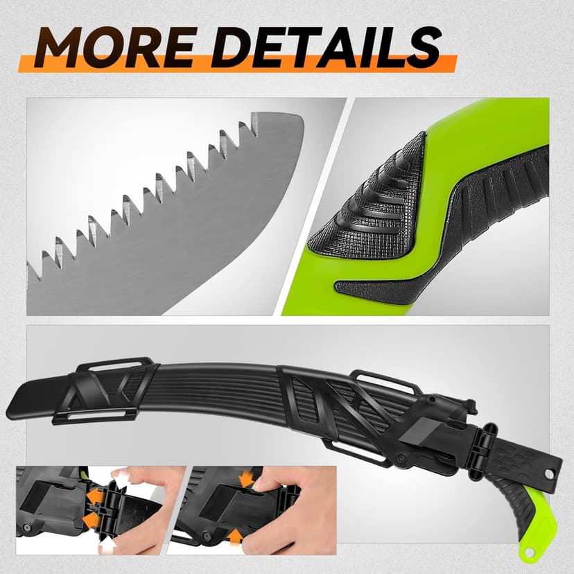 Auto Dynasty 15.5" Curved Handsaw Blade Pruning Hand Saw with Scabbard Safety Sheath Non-Slip Comfort Grip for Sawing, Trimming, Gardening, Cutting Wood, Green