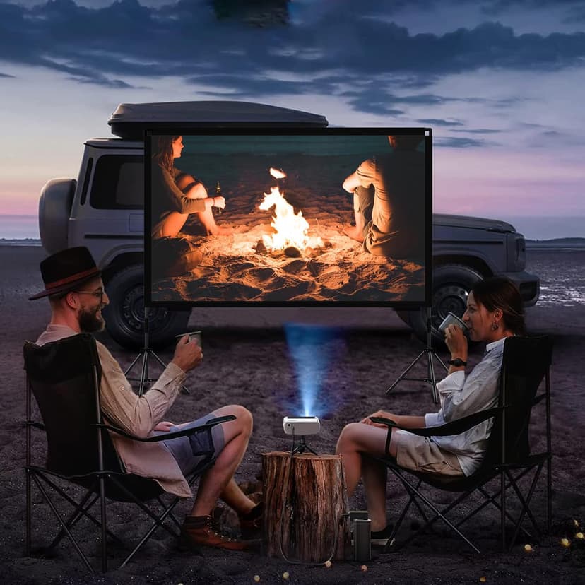 Projector Screen with Stand, Wootfairy 120 inch Portable and Foldable Indoor Outdoor Projection Screen 16:9 4K HD Rear Front Wrinkle-Free Movie Screen with Carry Bag for Home Theater Backyard Cinema