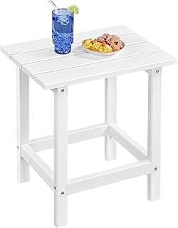 Yaheetech Adirondack Outdoor Side Table, HDPE Small Patio End Table, Pool Composite Patio Table, Balcony Modern Outside Tables for Garden, Pool, Beach, Porch, Deck, Indoor, Backyard White/single layer