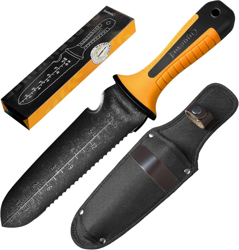Garden Knife with Sheath, Gardening Tool, Stainless Steel Multi-Purpose Garden Supplies, Ergonomic Handle Hori Hori Knife for Digging, Weeding and Gardening, 7" Stainless Steel Blade