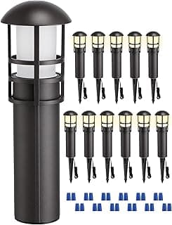 LEONLITE 12-Pack Low Voltage Landscape Pathway Lights 3W Landscape Lighting 12-24V LED Bollard Path Lights Wired CRI 90+ Aluminum Pathway Lighting for Walkway Yard Garden, ETL Listed, 3000K Warm White