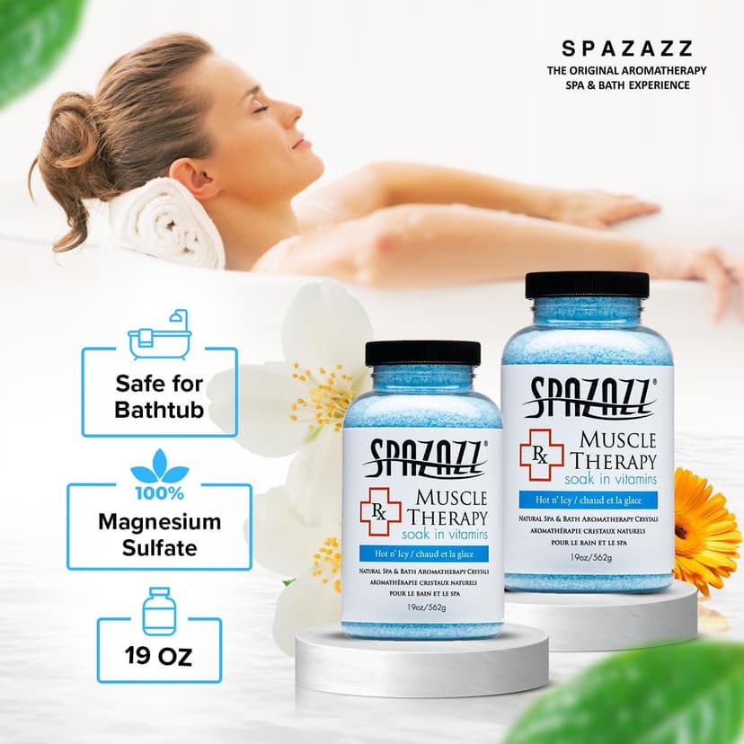 Spazazz Armotherapy Hot Tub Rx Muscle Therapy Natural Spa & Bath Salt Crystals 19oz- Hot 'N ICY - with Magnesium & Arnica - Safe for All Spa and Hot Tub Equipment