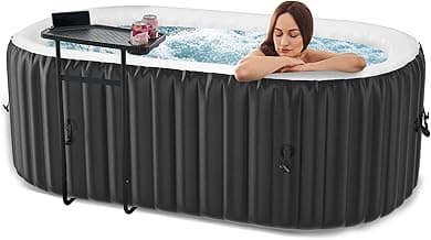 LILYPELLE 1-2 Person Inflatable Hot Tub, Portable Oval Blow Up Hot Tub with 100 Bubble Jets, Outdoor Spa Set Included Heater Pump, Filter and Side Table, 75" X 47" X 25"