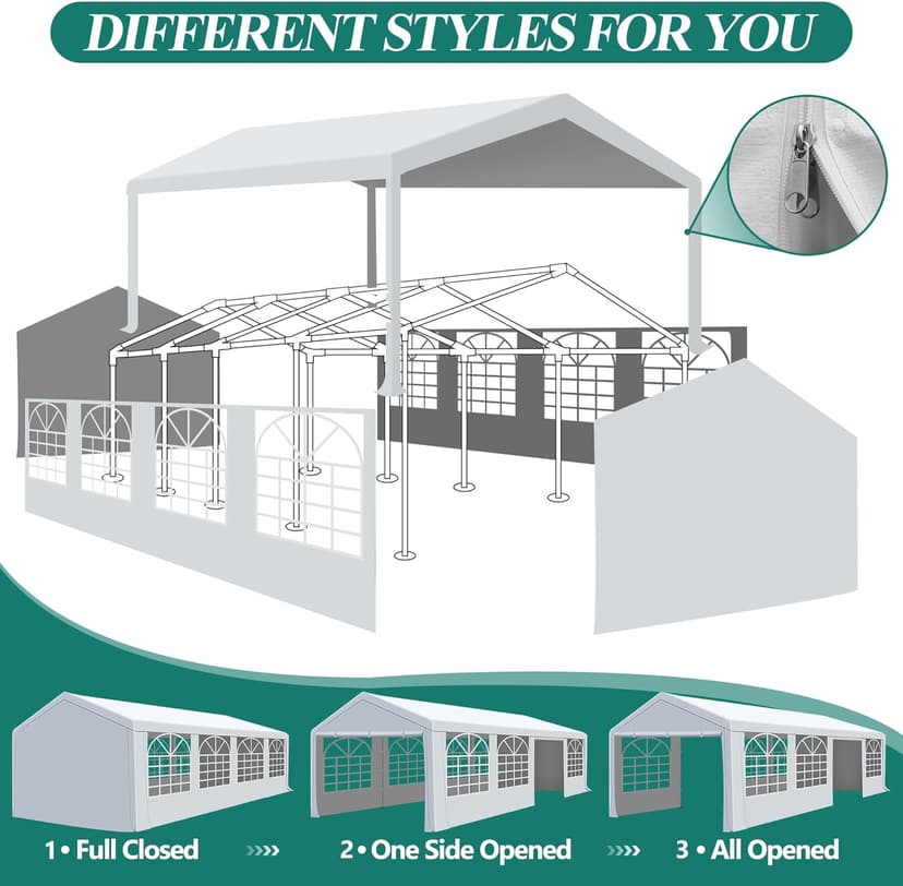 10' x 30' Canopy Party Tent & Carport - Heavy Duty Outdoor Wedding Gazebo with 4 Sand Bags, Event Shelter Canopy for Outdoor Event, Wedding, Birthday Party