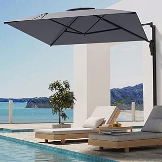 AECOJOY 9ft Wall Mounted Outdoor Patio Umbrella, Rectangular Awning Large Offset Cantilever Umbrellas with 180° Rotation Sun Canopy for Deck Pool Garden Backyard, Save Space, Grey