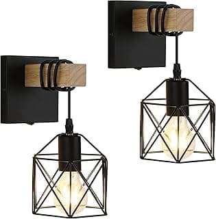 Black Wall Sconce with ON/Off Switch Pack of 2, Dimmable Cage Wall Mount Light Fixture Industrial Farmhouse Lighting, LG9939389