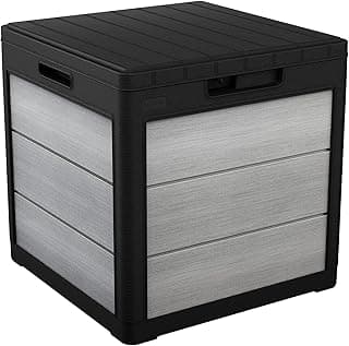 Keter Denali 30 Gallon Resin Outdoor Storage Box and Patio Storage Box Side Table for Pool and Garden Accessories, Grey & Black