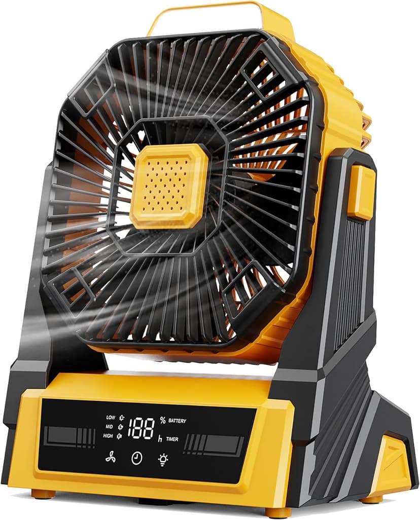 KopBeau Portable Camping Fan with Lights, 20000mAh Rechargeable Battery Operated Fan, Battery Powered Outdoor Beach Tent with 3 Speeds & Hook, Personal USB Table for Camping Accessories