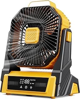 KopBeau Portable Camping Fan with Lights, 20000mAh Rechargeable Battery Operated Fan, Battery Powered Outdoor Beach Tent with 3 Speeds & Hook, Personal USB Table for Camping Accessories