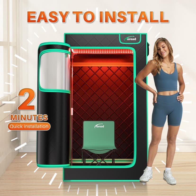 TOREAD Portable Infrared Steam Sauna with 660nm Red Light Therapy Saunas for Home,Red Light Sauna with 3L 1200W Steamer, Adjustable Temperature, Timer Setting, Remote Control, Folding Sauna Chair