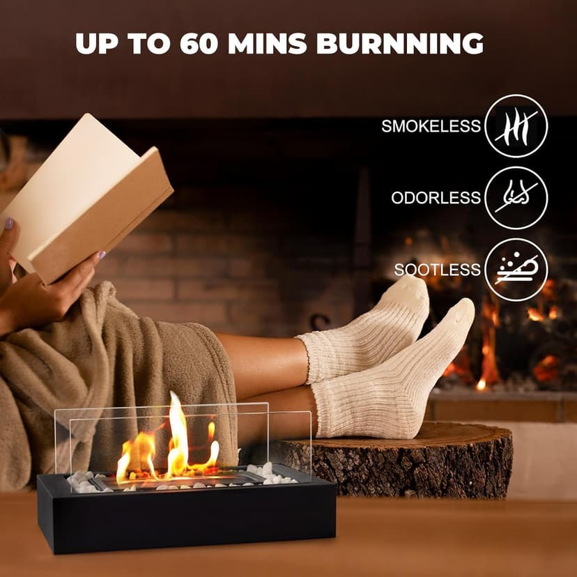 Metal Rectangle Table Top Firepit - Smores Maker Kit with 4 Roasting Sticks Indoor Tabletop Fire Pit & Outdoor Table Fireplaces, Gift for Mother's Day | Modern Home Décor, Housewarming & Birthday Gift