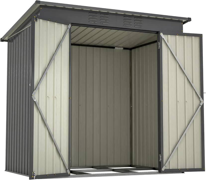 6x4 FT Outdoor Storage Shed with Lockable Double Doors, Aluminum Frame, Weatherproof with Frame Floor, Metal Tool Shed for Garden, Backyard, Patio, and Equipment Storage