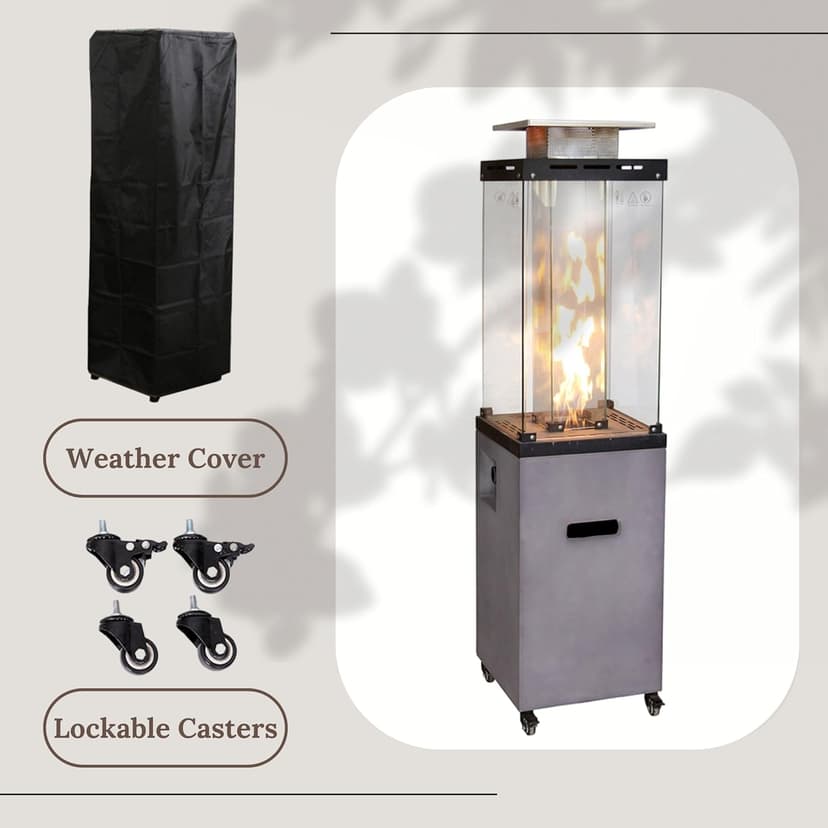 Afterglow Outdoor Patio Propane Fire Heater with Weather Cover Glass 41000 BTU Fireplace Patented & CSA Certificated, Cement Gray