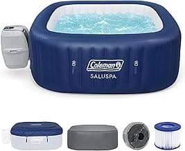 Coleman Atlantis AirJet Large Square 4 to 6 Person Inflatable Hot Tub Portable Outdoor Spa with 140 AirJets and EnergySense Cover, Blue