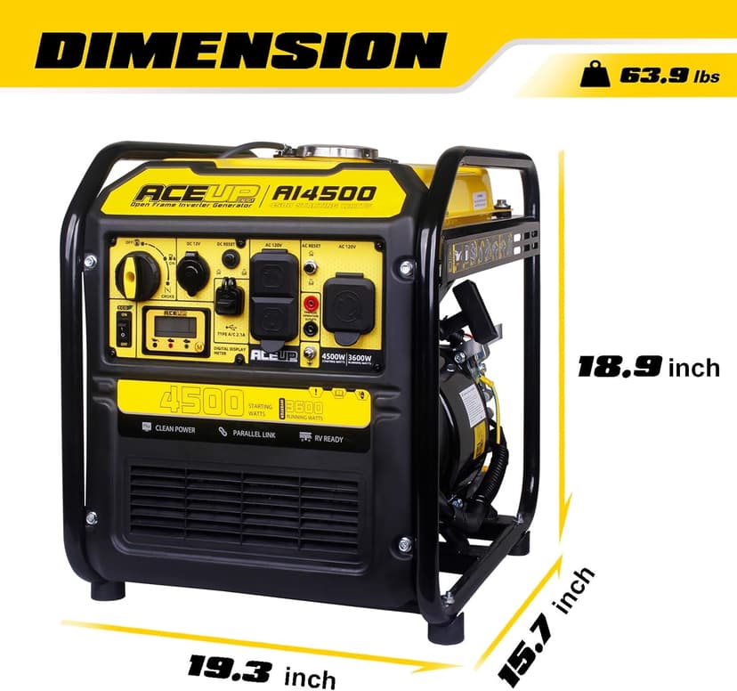 Aceup Energy 4500 Watt Inverter Generator 223CC, Gas Powered Generator for Camping, Home Use, RV-Ready EPA Compliant