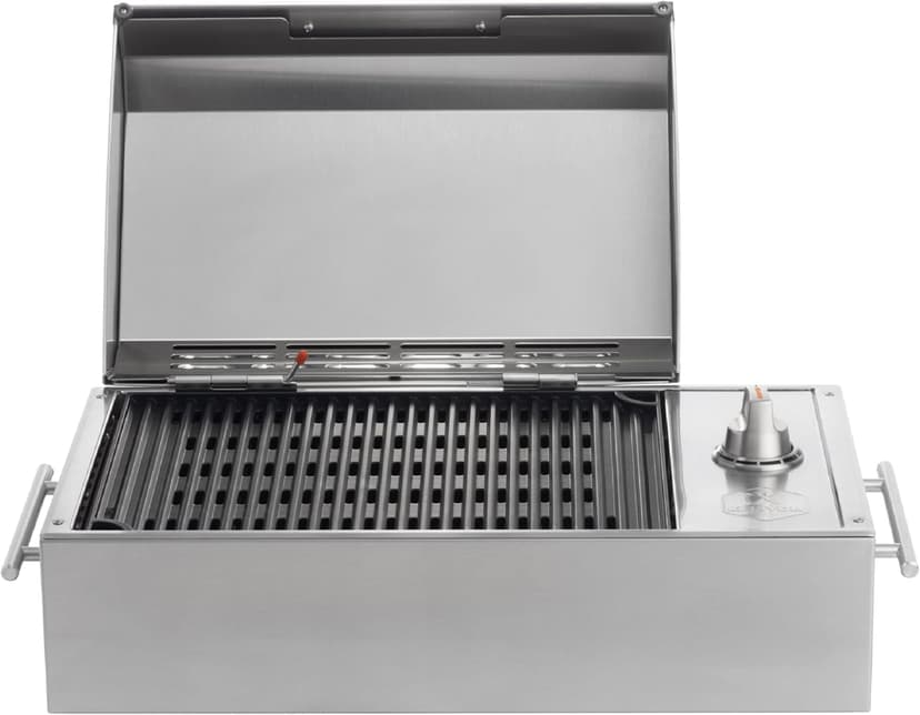 KENYON B70200 City Grill, Portable Grill, Stainless Steel, Single Burner, Knob Control, Faceted Lid, UL Approved For Use Indoors And Outdoors, Flame-Free, 120V