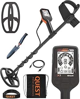 Quest X1 Metal Detector for Adults - Value Pack w/Coil Cover String Bag Digger, Fast Discrimination Speed, Built-in Battery Lightweight Doubled Coil for Coin Militaria Treasure Hunting Nail Test