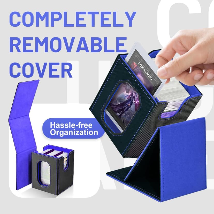 Trading Card Storage Box with Commander Display for MTG, TCG, Sports Cards, 5-in-1 Card Deck Box, Holds 450+ Double-Sleeved Cards, 4 Individual Deck Cases with Covers, Dice Tray & Magnetic Holders