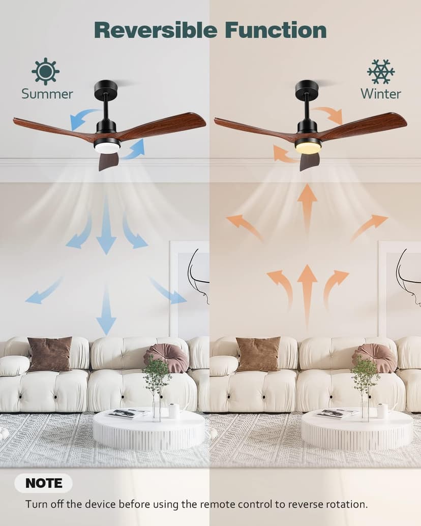 Ceiling Fans with Lights and Remote, 52 Inch Outdoor Ceiling Fan for Patios with Light 3 Downrods, 3 Blades Modern Ceiling Fan Noiseless Reversible DC Motor, Wood Fan for Farmhouse