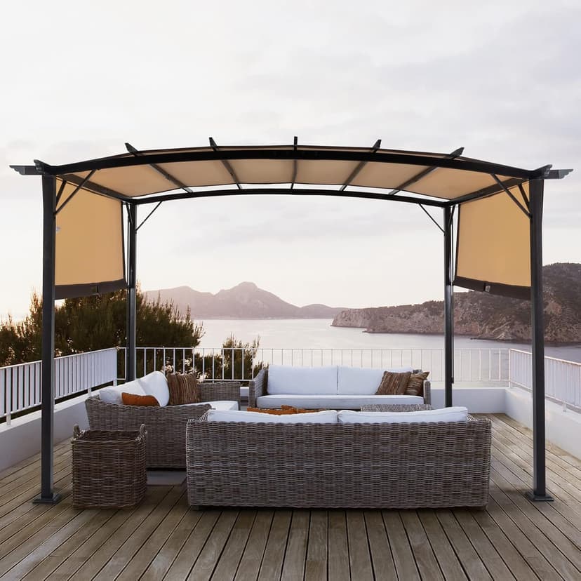 Outvita Patio Pergola, 8x12ft Arched Aluminum Gazebo with Adjustable Waterproof Sun Shade Shelter Awning for Garden Lawn Deck