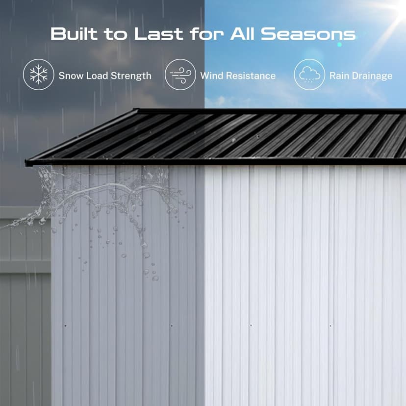 6x4 Ft Storage Shed with Floor, Permanent Steel Building with Lockable Doors & Air Vent for Backyard Garden Patio Lawn - White+Black