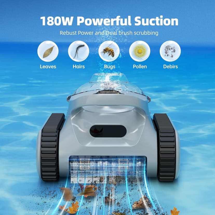 Robotic Pool Vacuum for Inground Pools: 2025 Upgraded Cordless Robot Robotic Pool Cleaners 180W Suction Auto Vacuums Wall Climbing Waterline Scrubbing Cleaning 150 Mins Long Battery Up to 2,000 sq.ft