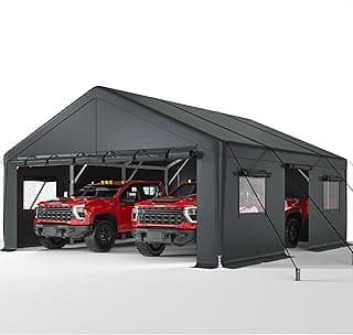 Bepatio Carport, 2 Car 20 x 20 Heavy Duty Metal Carport, Extra Large Car Port with Side-Opening Doors & Roll-Up Windows, All Weather Outdoor Portable Garage