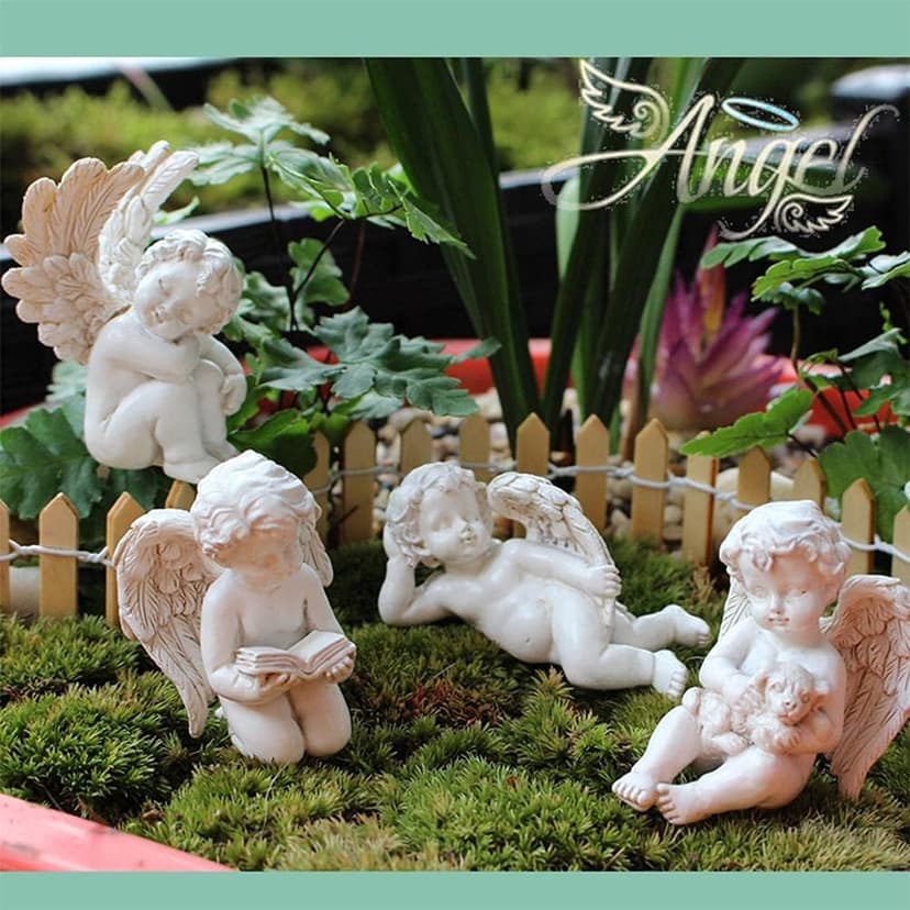 5 Pcs Little Angel Statues Miniatures Garden Stakes Resin Flower Pot Decoration Miniature Garden Planters Angel Figurines Decor