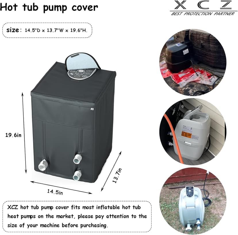 XCZ Hot Tub Pump Cover with PVC Transparent top, Insulated with Polar Fleeced Fabric, Spa Pump Winter Cover, Suitable for Inflatable hot tub Heater, Black, Cover only,
